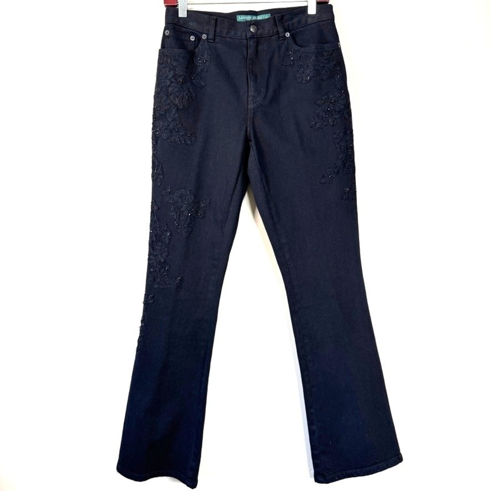 VTG 90s NWT Ralph Lauren Jeans Co Women 4 Black Embroidered Lace Beaded Creasedโ